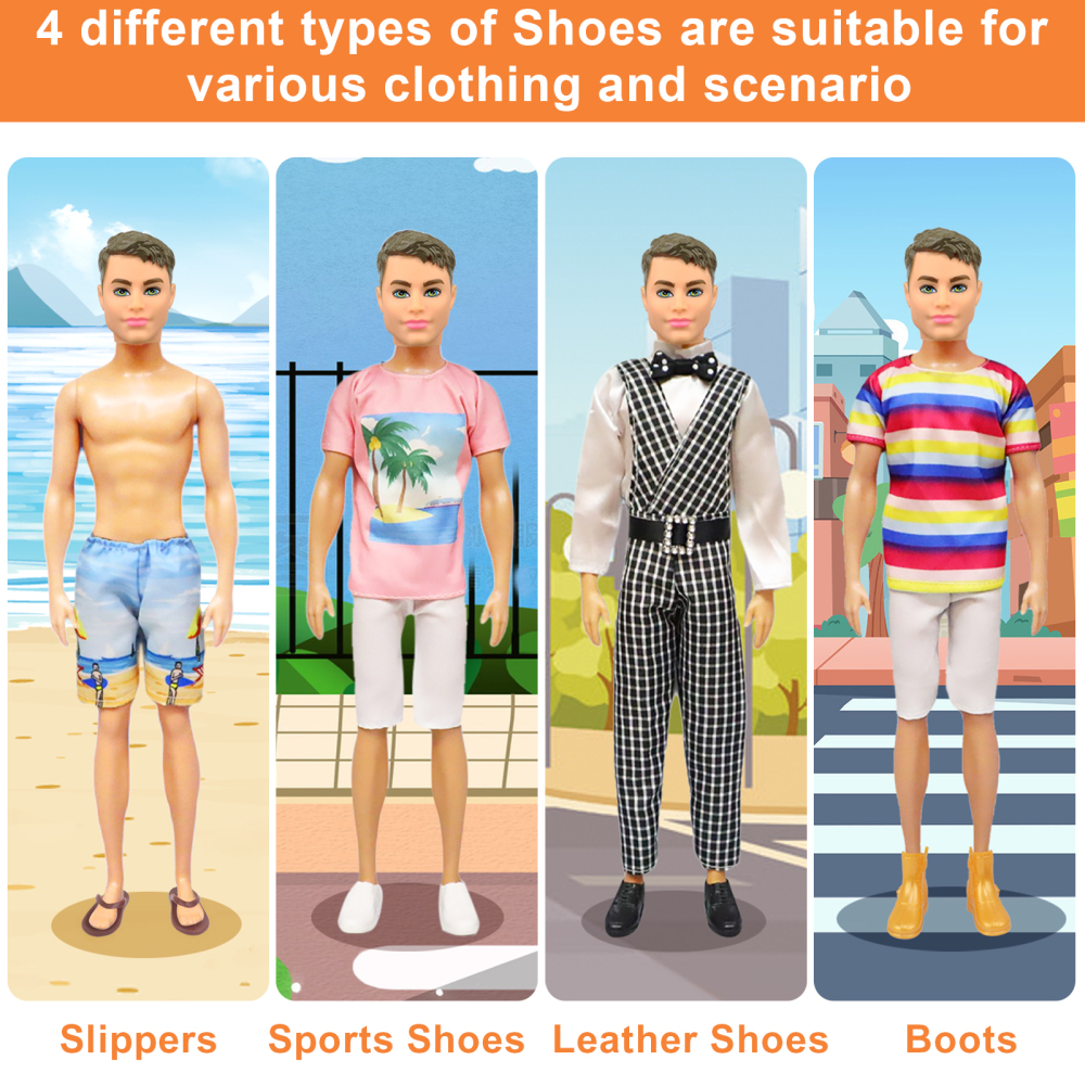 Package Includes 3 Sets Shorts and Tops, 2 Sets Pants and Tops, 2 Swimming Trunks, 4 Pairs Shoes.(Random Styles and NO DOLL!