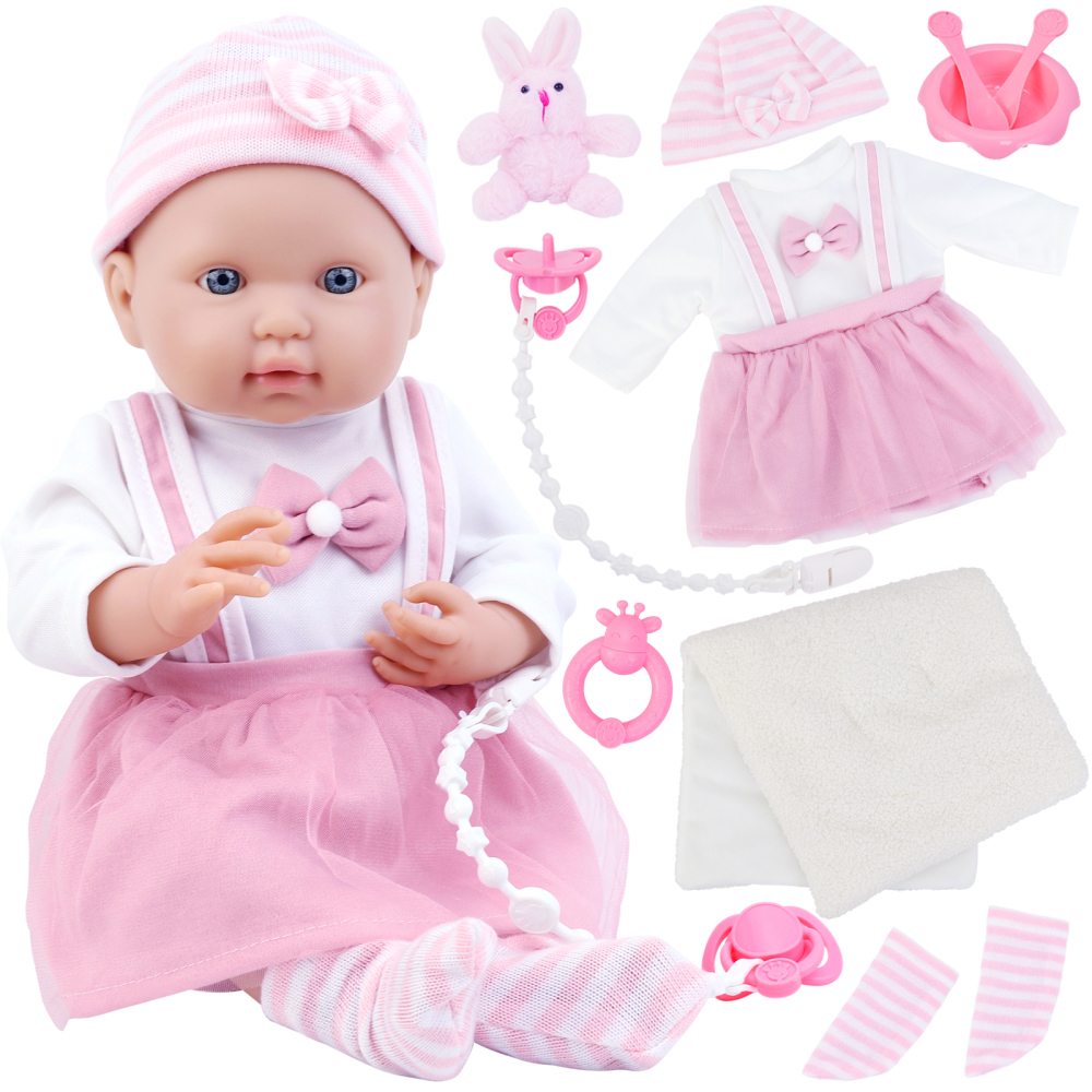 6 Inch Baby Doll Reborn 16" Baby Dolls Realistic Soft Silicone Baby Doll with Baby Doll Clothes (Dress & Hat & Socks), Ringing Bell,Pacifier, Toy Rabb