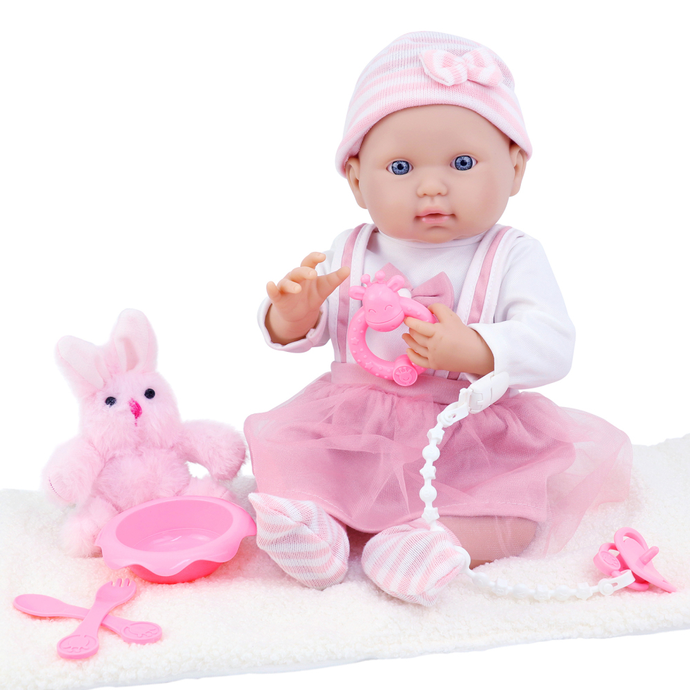 6 Inch Baby Doll Reborn 16" Baby Dolls Realistic Soft Silicone Baby Doll with Baby Doll Clothes (Dress & Hat & Socks), Ringing Bell,Pacifier, Toy Rabb