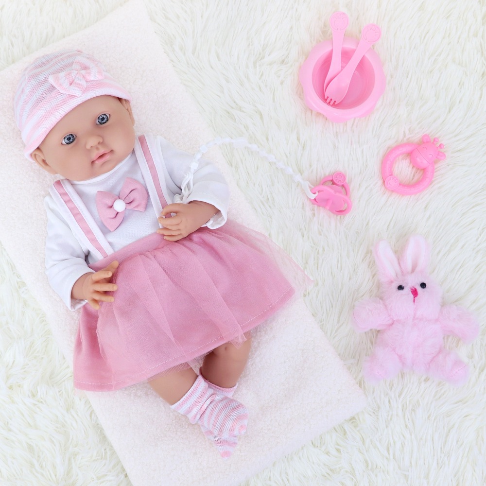 6 Inch Baby Doll Reborn 16" Baby Dolls Realistic Soft Silicone Baby Doll with Baby Doll Clothes (Dress & Hat & Socks), Ringing Bell,Pacifier, Toy Rabb
