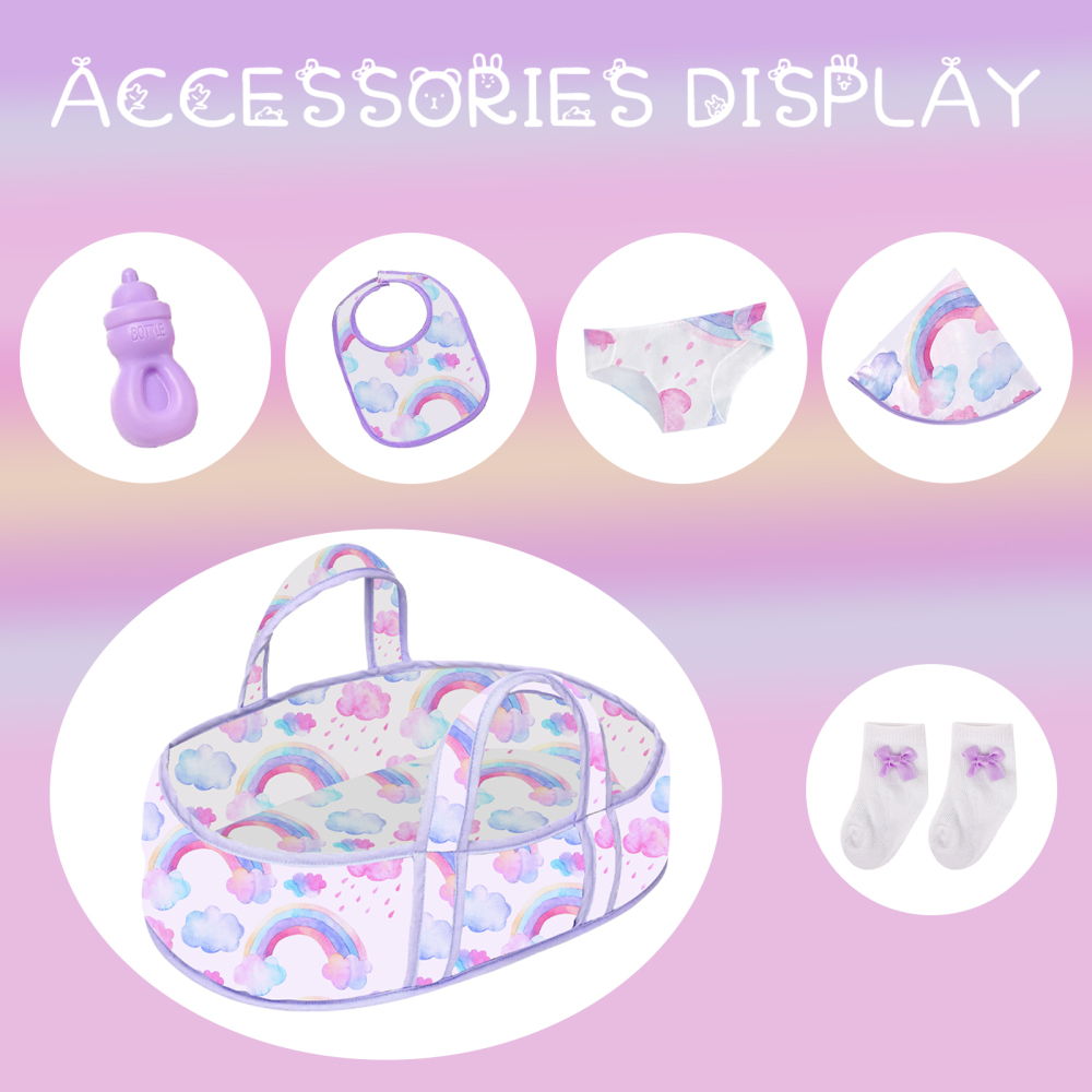 8 Pcs Baby Doll Clothes with Bassinet for 16-18 Inch Baby Doll, Rainbow Baby Doll Clothes Outfit Accessories fit 16 to 18 Inch Baby Doll（No Doll）