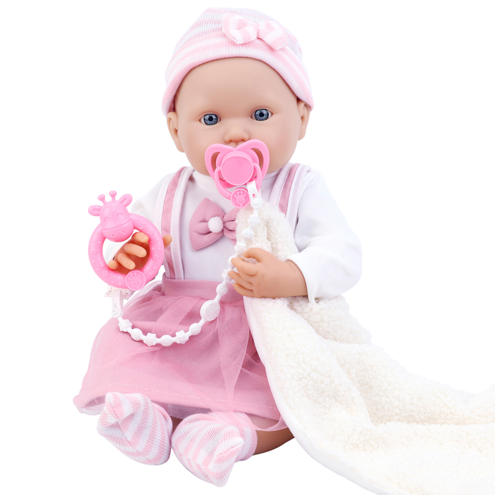 6 Inch Baby Doll Reborn 16" Baby Dolls Realistic Soft Silicone Baby Doll with Baby Doll Clothes (Dress & Hat & Socks), Ringing Bell,Pacifier, Toy Rabb