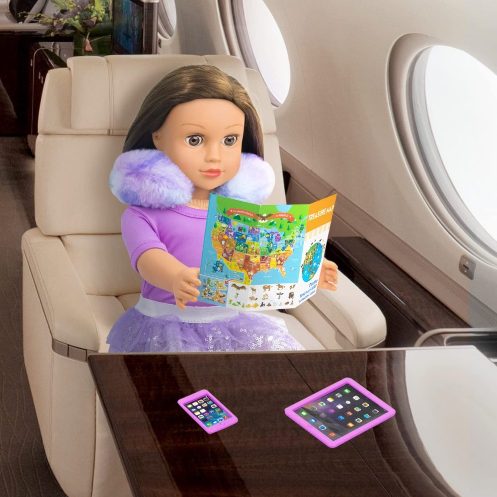23 pcs American 18 Inch Doll Accessories Suitcase Travel Luggage Play Set for 18 Inch Doll Travel Carrier, Sunglasses Camera Computer Phone