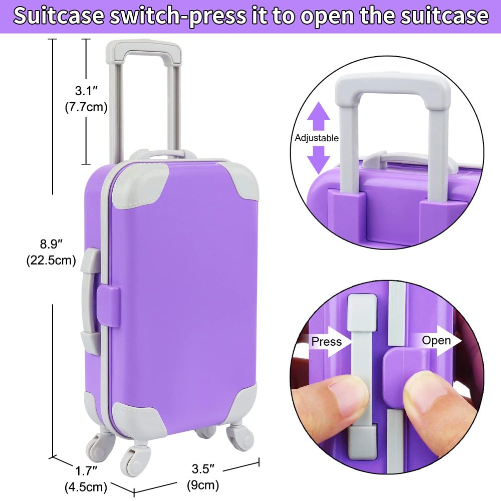 23 pcs American 18 Inch Doll Accessories Suitcase Travel Luggage Play Set for 18 Inch Doll Travel Carrier, Sunglasses Camera Computer Phone