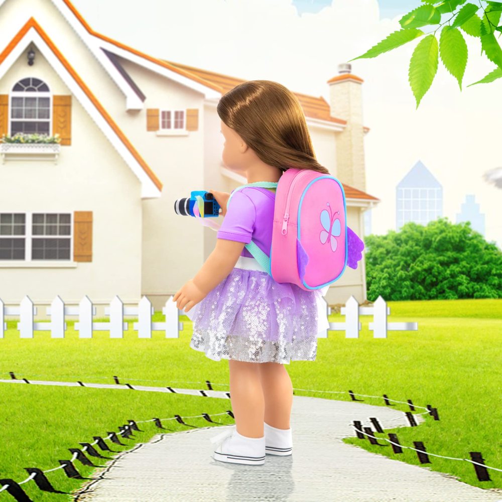 23 pcs American 18 Inch Doll Accessories Suitcase Travel Luggage Play Set for 18 Inch Doll Travel Carrier, Sunglasses Camera Computer Phone