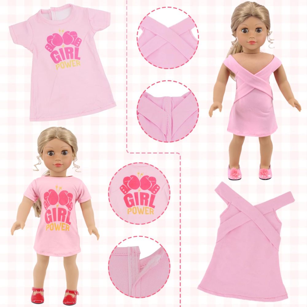 18 Pcs American 18 inch Doll Clothes,10 Sets Girl Doll Clothing and Accessories Outfits for 18 Inch Girl Doll,Including Dress,Shorts,Swimsuits (No Doll)