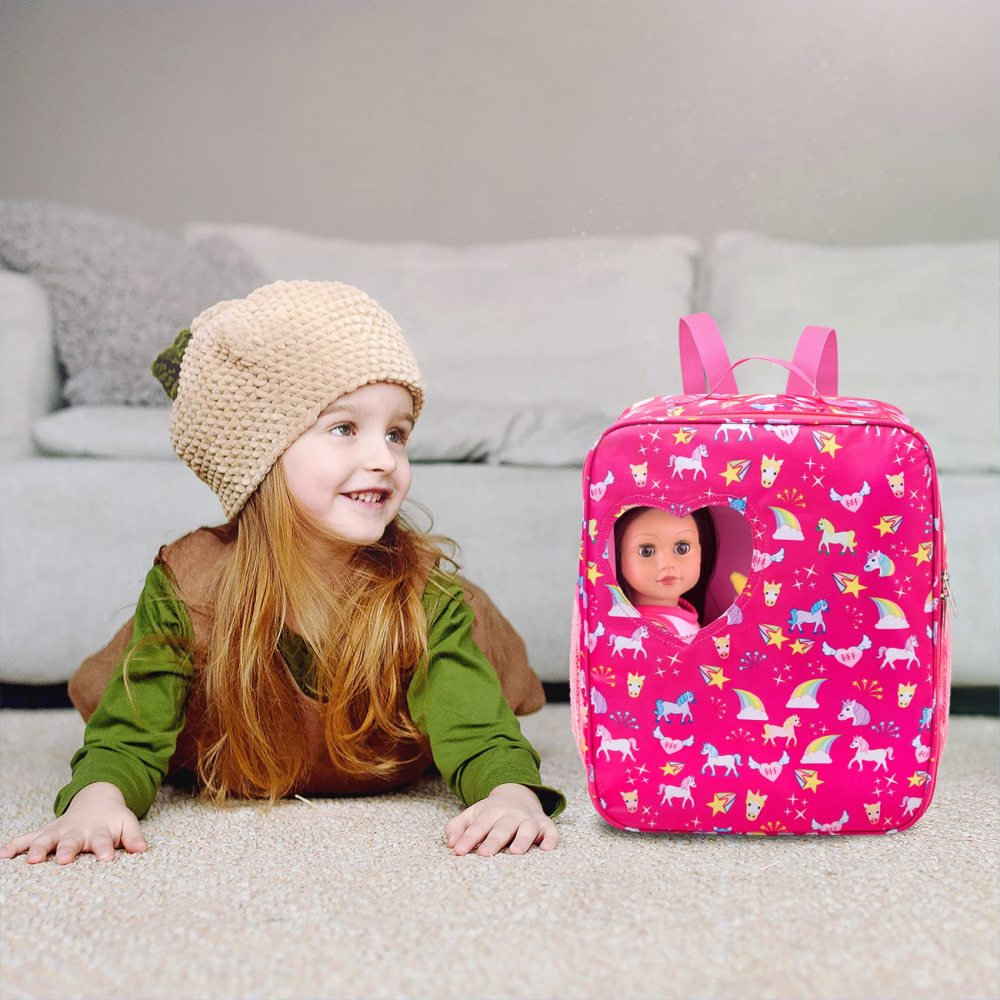 7 PCS 18 inch Dolls Bag Carrier Set and Accessories Including 18 Inch Doll Clothes, Shoes, Sunglasses, Doll Backpack and Toy Unicorn (NO Doll)