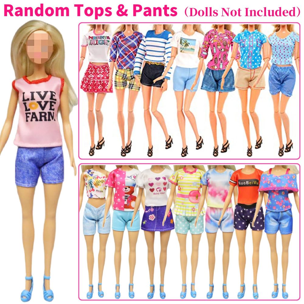 39 Pcs Doll Clothes and Accessories 3 Fashion Dresses 10 Slip Dresses 3 Tops 3 Pants 10 Necklaces 10 Shoes Fashion Casual Outfits Perfect for 11.5 inch Dolls