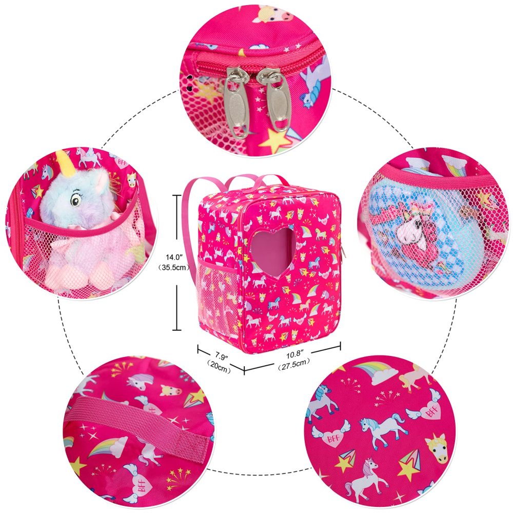 7 PCS 18 inch Dolls Bag Carrier Set and Accessories Including 18 Inch Doll Clothes, Shoes, Sunglasses, Doll Backpack and Toy Unicorn (NO Doll)