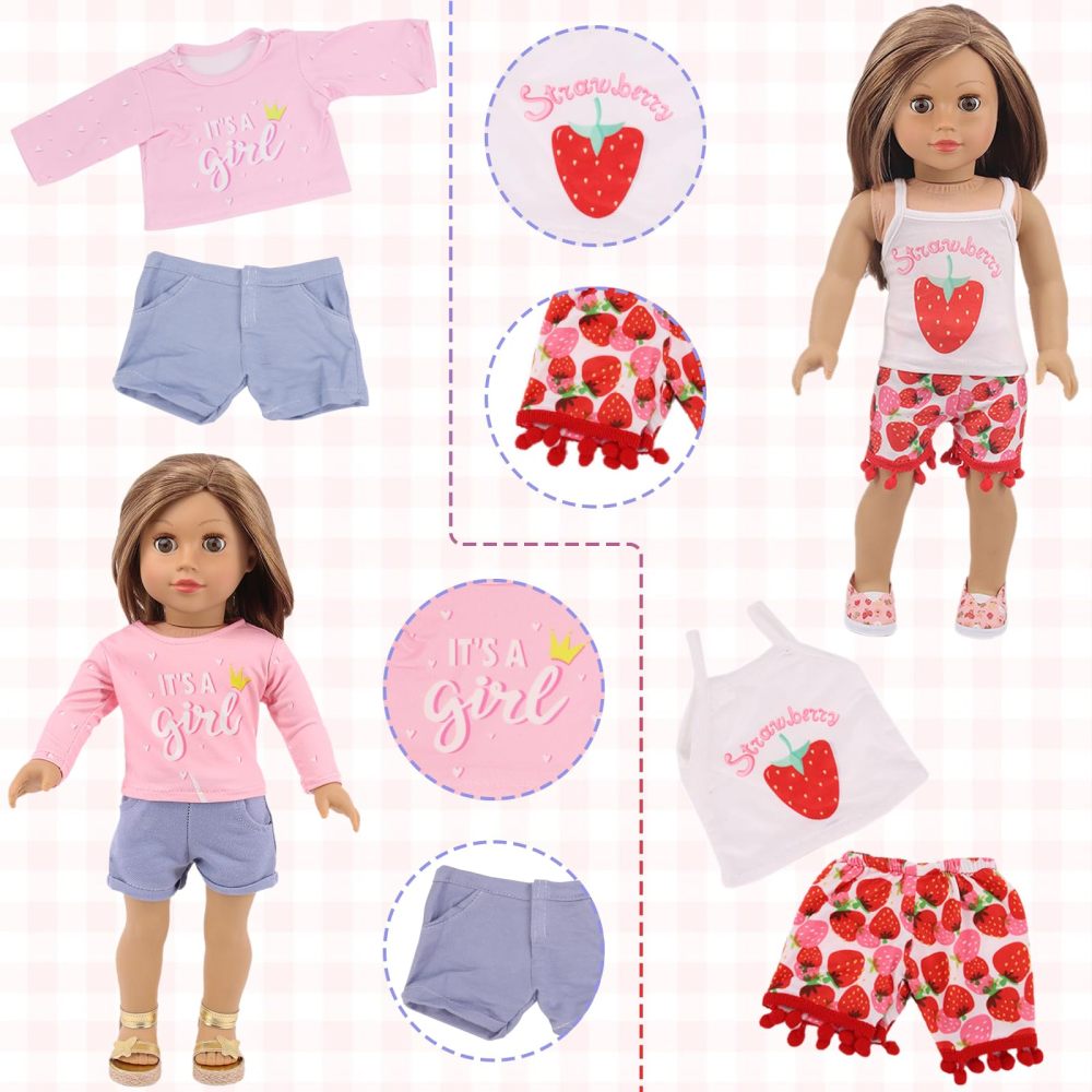 18 Pcs American 18 inch Doll Clothes,10 Sets Girl Doll Clothing and Accessories Outfits for 18 Inch Girl Doll,Including Dress,Shorts,Swimsuits (No Doll)