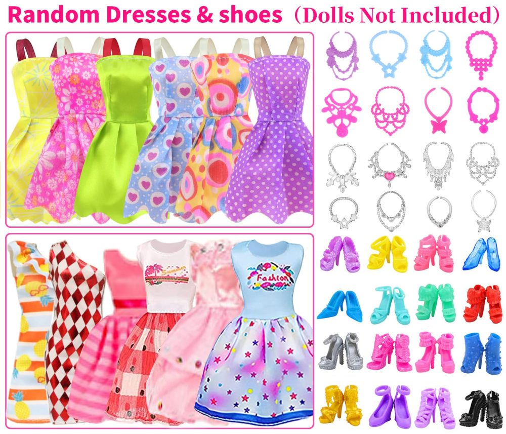39 Pcs Doll Clothes and Accessories 3 Fashion Dresses 10 Slip Dresses 3 Tops 3 Pants 10 Necklaces 10 Shoes Fashion Casual Outfits Perfect for 11.5 inch Dolls