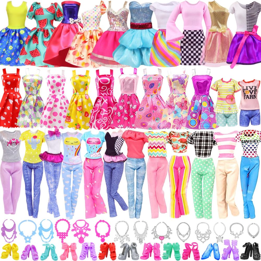 39 Pcs Doll Clothes and Accessories 3 Fashion Dresses 10 Slip Dresses 3 Tops 3 Pants 10 Necklaces 10 Shoes Fashion Casual Outfits Perfect for 11.5 inch Dolls