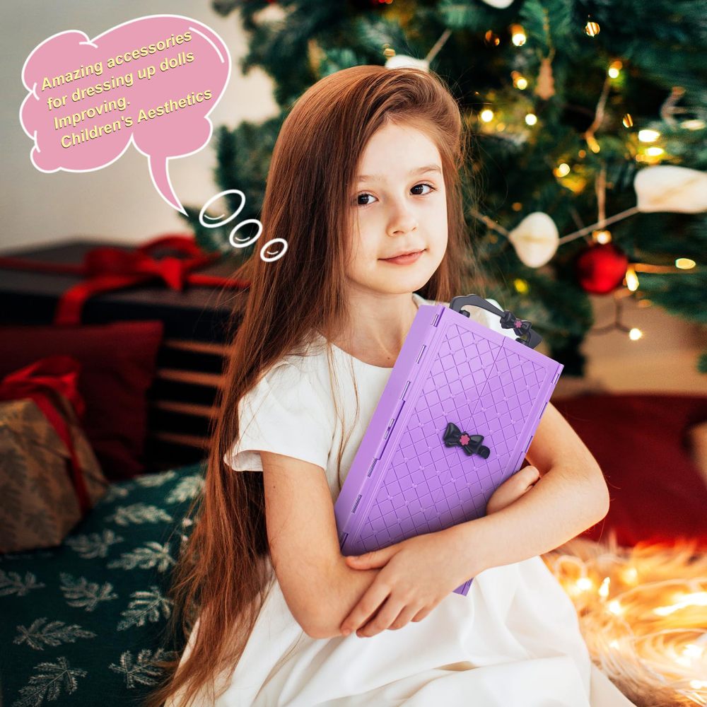 83 Pcs Dolls & Accessories with Doll Closet Wardrobe for 11.5 Inch Doll Dress Up Set Including Wardrobe Shoes Wallet Dress Hangers Brush Necklace Pet and Other Accessories (No Doll)