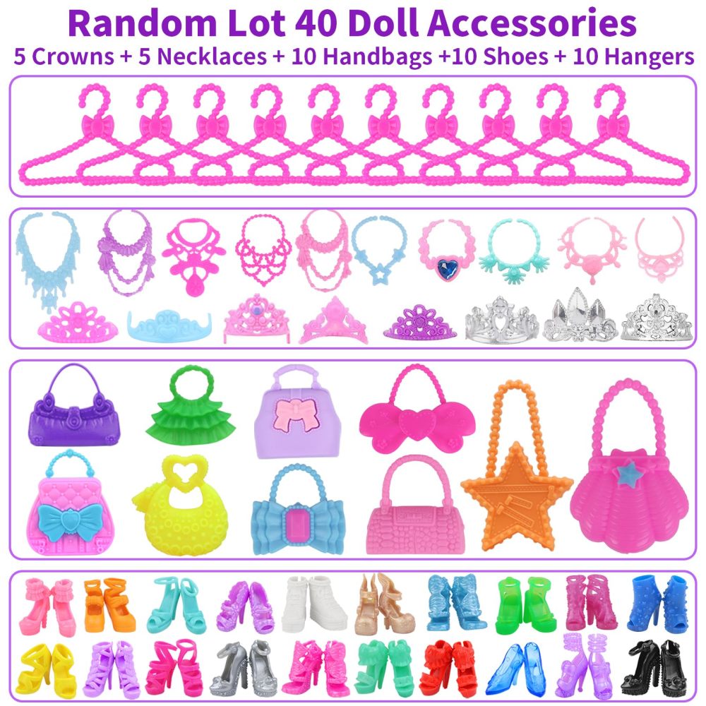 83 Pcs Dolls & Accessories with Doll Closet Wardrobe for 11.5 Inch Doll Dress Up Set Including Wardrobe Shoes Wallet Dress Hangers Brush Necklace Pet and Other Accessories (No Doll)