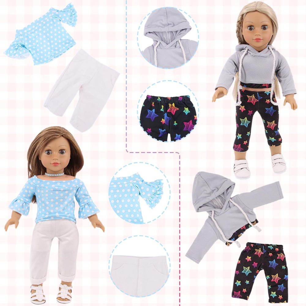 18 Pcs American 18 inch Doll Clothes,10 Sets Girl Doll Clothing and Accessories Outfits for 18 Inch Girl Doll,Including Dress,Shorts,Swimsuits (No Doll)