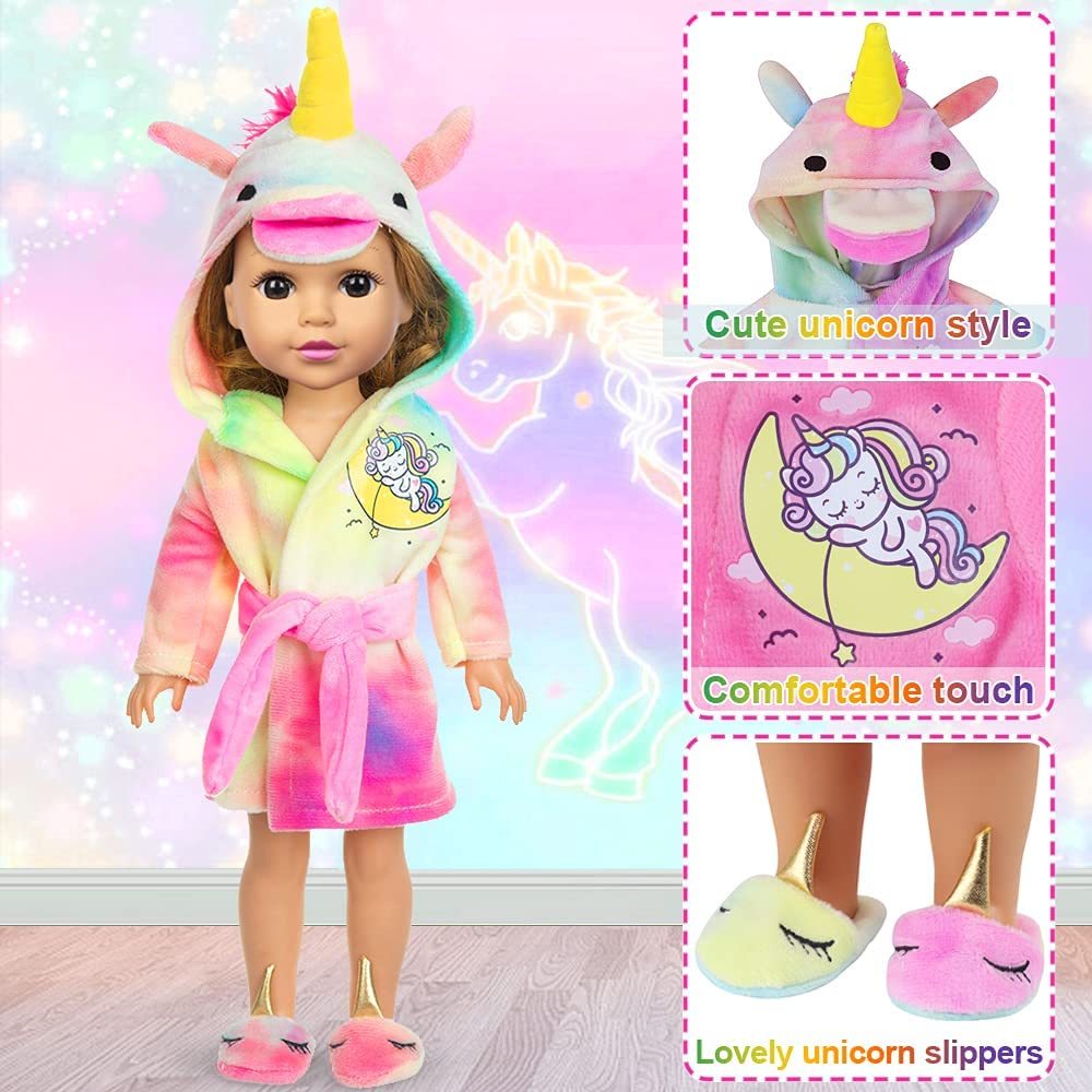 14.5 Inch Girl Doll Clothes and Sleeping Bag Set -14 to 14.5 Inch Doll Unicorn Nightgown with Matching Shoes Pillow & Eye Mask for Kids Best Gifts