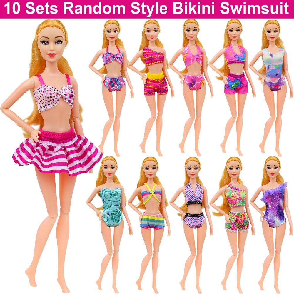 35 PCS Doll Clothes Swimwear Beach Bathing Kit including 10 Bikini Swimsuit 2 Swimming Ring 4 Fashion Glasses 10 Pairs Shoes 1 Surf Skateboard 8 doll accessories for 11.5 Inch Doll