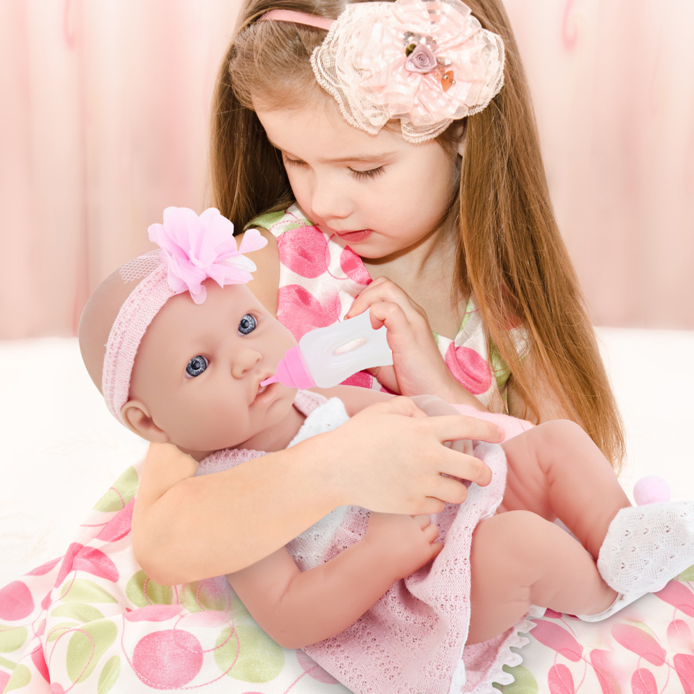 14 Inch Baby Doll and Doll Clothes Accessories Set, Reborn Vinyl Body Baby Doll Playset with Hat, Socks, Bottle,Toy Rattle, Pacifier for Toddlers Girls