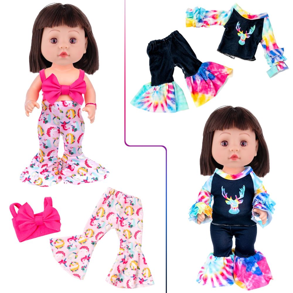 10Pcs Alive Doll Baby Doll Clothes and Accessories - Including Dresses,T-Shirts,Pants,Jumpsuit,Bell-Bottomed Pants for Kids Girls Gift 12 Inch Doll Random Style