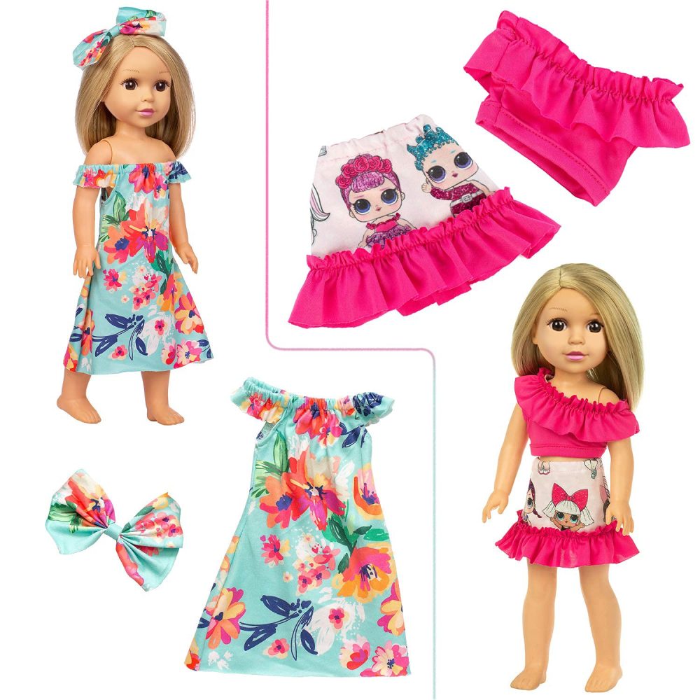 10 Sets 14.5 Inch Doll Clothes Outfits Dresses Pajamas Hair Clips for 15 Inch Girl Dolls