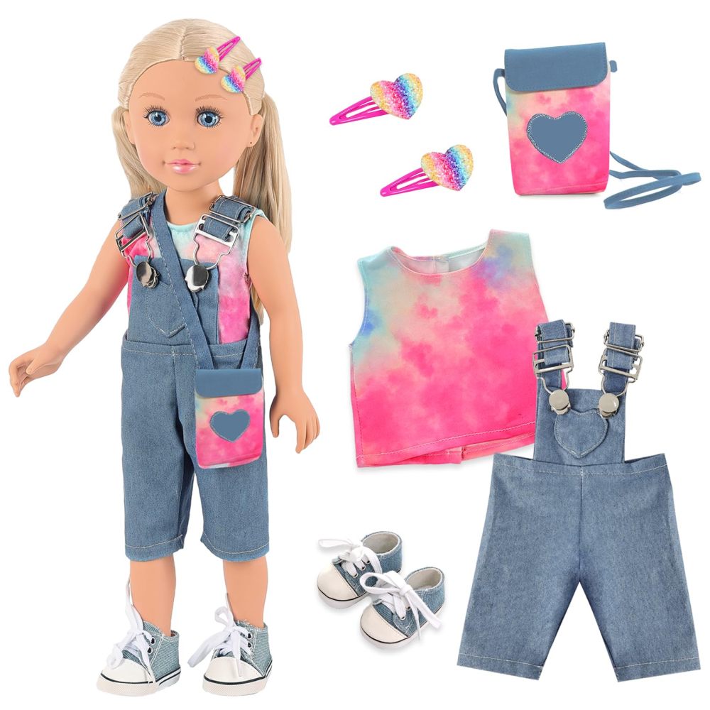 Ecore Fun 18 Inch Girl Doll with Clothes and Accessories 8 Pcs Doll Playset Include 18 Inch Doll, Doll Clothes, Doll Shoes, Doll Bag and Doll Hairpin（with Doll）