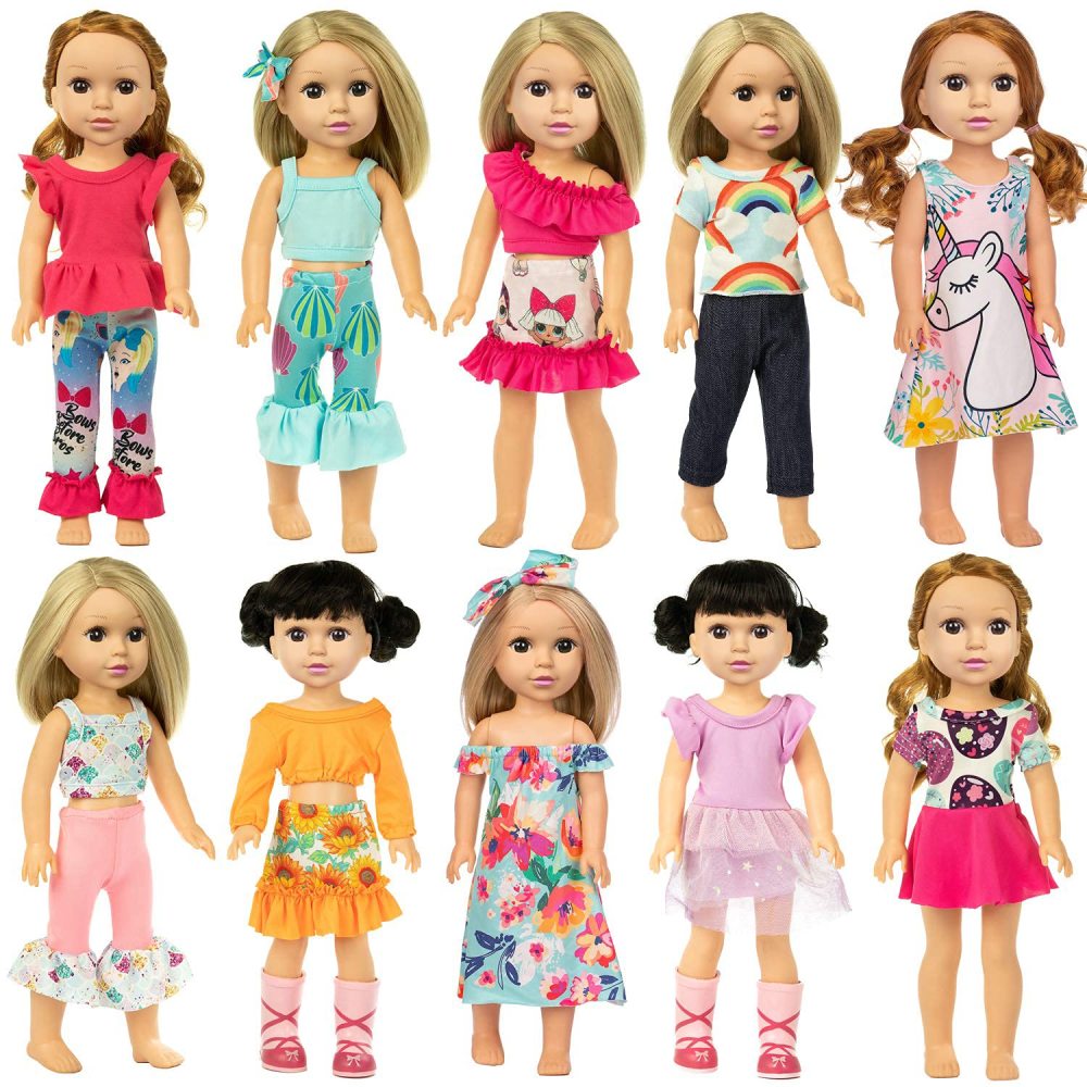 10 Sets 14.5 Inch Doll Clothes Outfits Dresses Pajamas Hair Clips for 15 Inch Girl Dolls