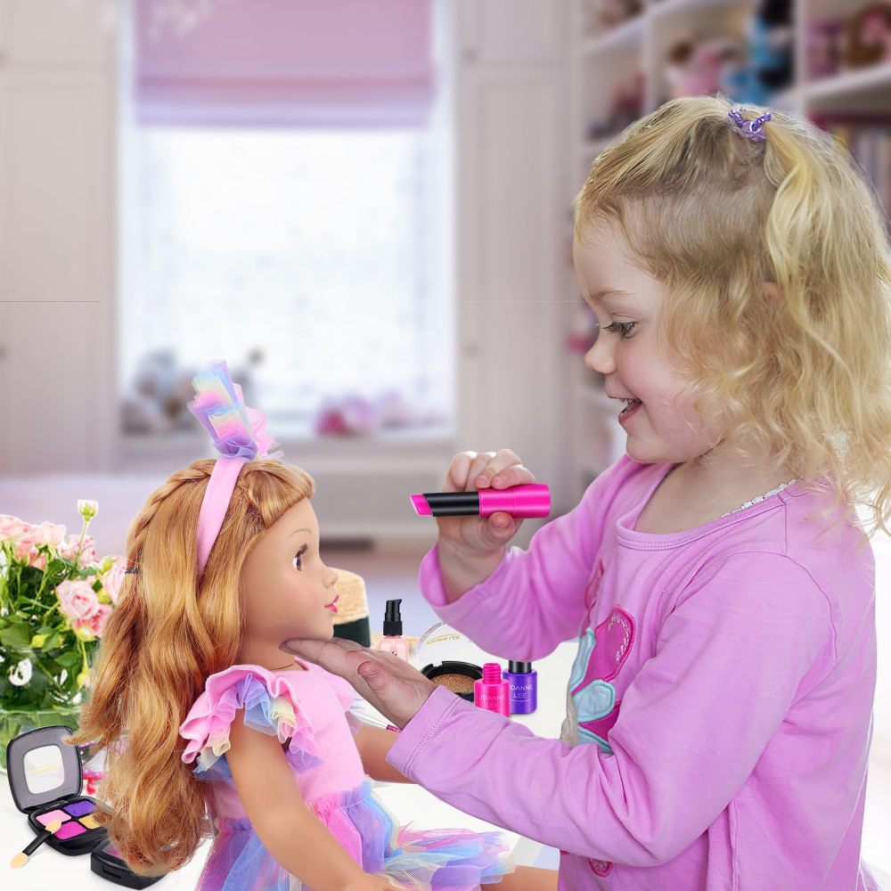 14 Pcs 18 Inch Girl Doll Accessories and Makeup Set includes Doll Dress with Makeup Stuff for 18 Inch Girl Doll My Our Life Journey Generation Girl Doll Accessories