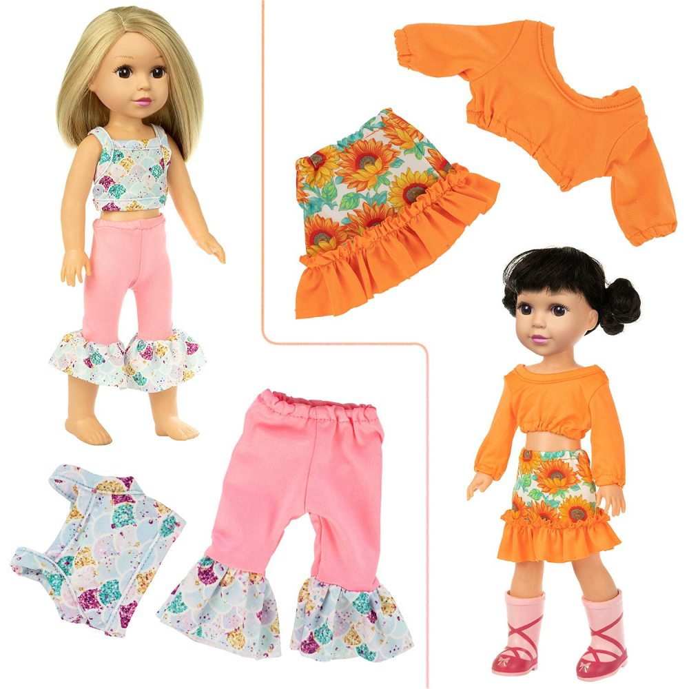 10 Sets 14.5 Inch Doll Clothes Outfits Dresses Pajamas Hair Clips for 15 Inch Girl Dolls