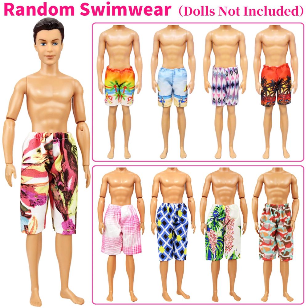 12 Items Random Doll Clothes for 11.5 Inch Boy Doll Include 4 Sets T-Shirt+Pants, 4 Pairs of Swimming Trunks