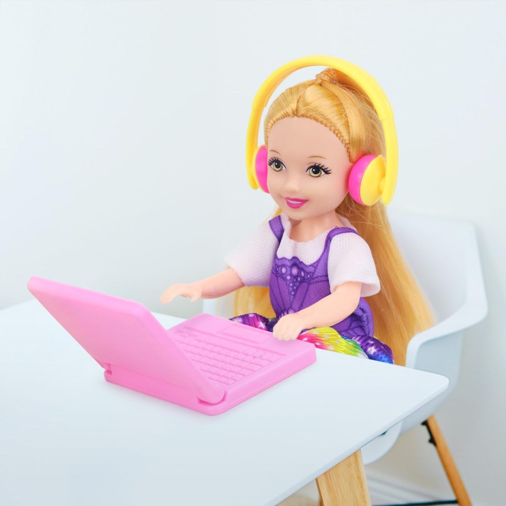 14 Pcs 5.3 Inch Doll Clothes and Accessories Include 3 Dresses, 3 Boy Doll Outfits (3 T-Shirt, 3 Pants), 2 Shoes, 1 Headset 1 Toy Dog 1 Computer for 5.3-6 Inch Doll