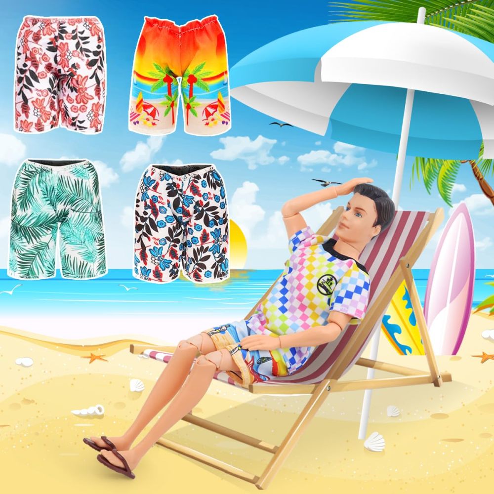12 Items Random Doll Clothes for 11.5 Inch Boy Doll Include 4 Sets T-Shirt+Pants, 4 Pairs of Swimming Trunks