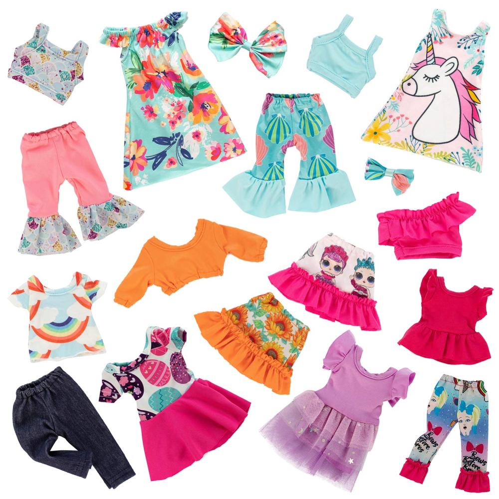 10 Sets 14.5 Inch Doll Clothes Outfits Dresses Pajamas Hair Clips for 15 Inch Girl Dolls