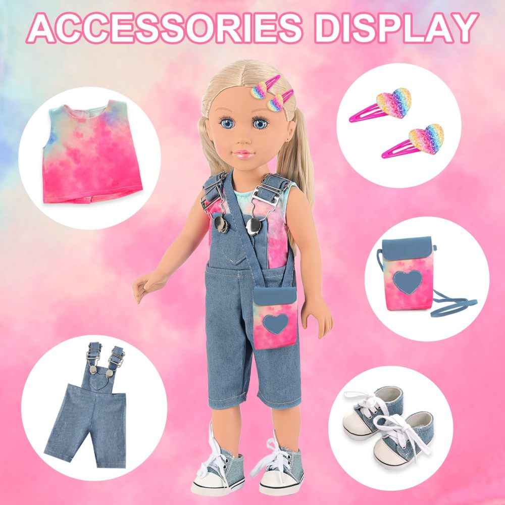 Ecore Fun 18 Inch Girl Doll with Clothes and Accessories 8 Pcs Doll Playset Include 18 Inch Doll, Doll Clothes, Doll Shoes, Doll Bag and Doll Hairpin（with Doll）