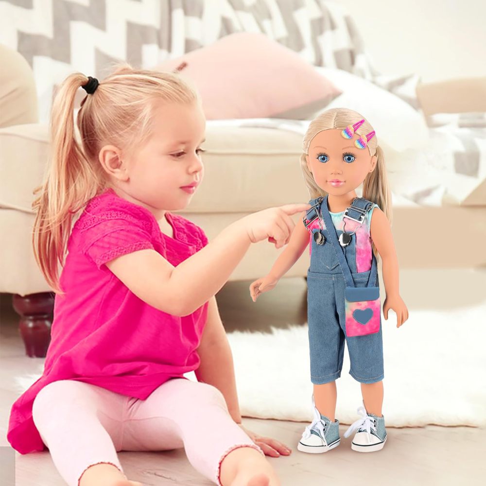 Ecore Fun 18 Inch Girl Doll with Clothes and Accessories 8 Pcs Doll Playset Include 18 Inch Doll, Doll Clothes, Doll Shoes, Doll Bag and Doll Hairpin（with Doll）