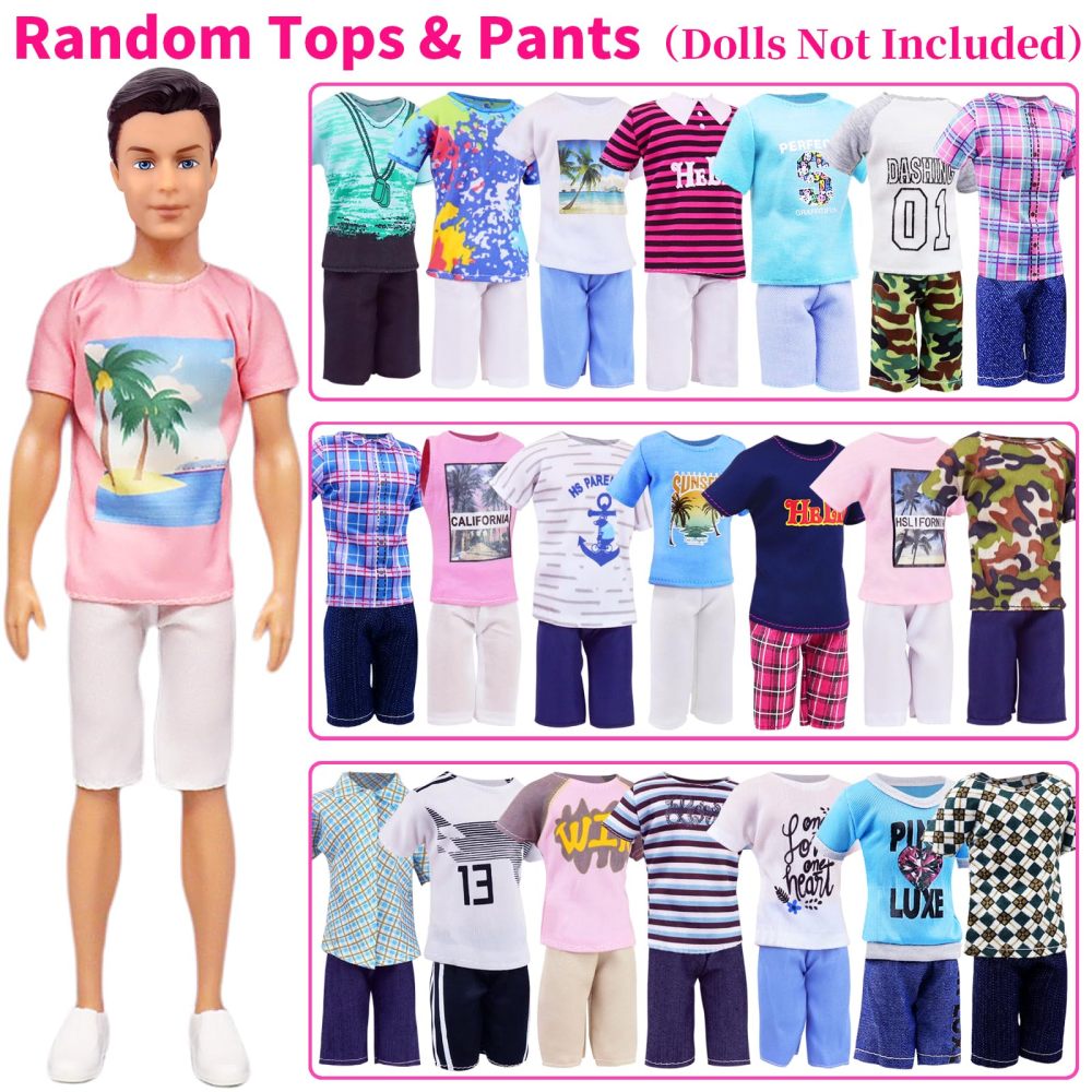 12 Items Random Doll Clothes for 11.5 Inch Boy Doll Include 4 Sets T-Shirt+Pants, 4 Pairs of Swimming Trunks