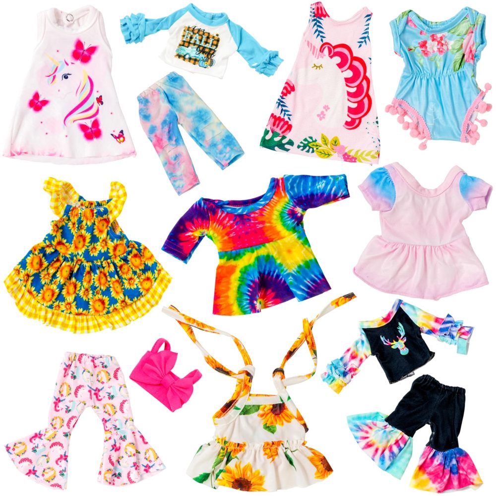 10Pcs Alive Doll Baby Doll Clothes and Accessories - Including Dresses,T-Shirts,Pants,Jumpsuit,Bell-Bottomed Pants for Kids Girls Gift 12 Inch Doll Random Style