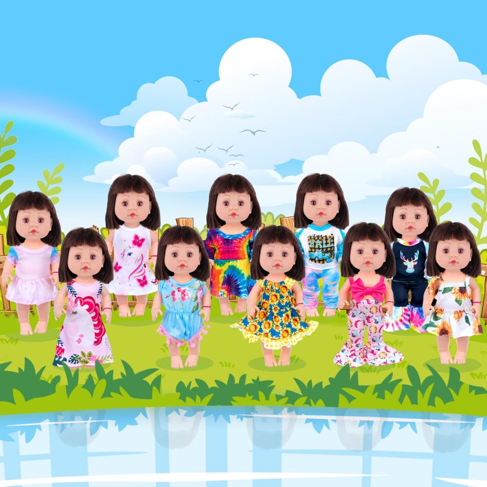 10Pcs Alive Doll Baby Doll Clothes and Accessories - Including Dresses,T-Shirts,Pants,Jumpsuit,Bell-Bottomed Pants for Kids Girls Gift 12 Inch Doll Random Style