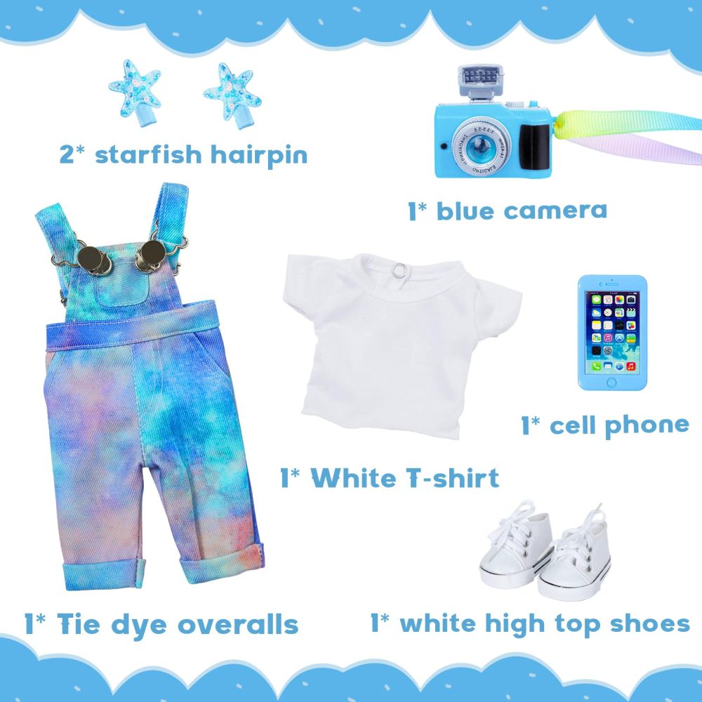 Black African Baby Doll 14 Inch Silicone Black Doll Set with White T-shirt, Blue Tie-Dye Bib Pants, and Accessories - Delightful Gift for Girls