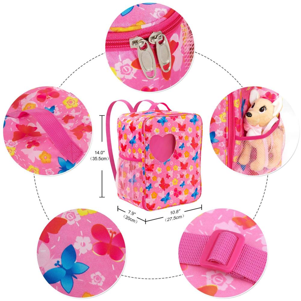 18 Inch Girl Doll Butterfly Design Carrier Bag with Clothes and Accessories Including 18 Inch Doll Clothes, Shoes, Sunglasses, Doll Backpack and Toy Dog
