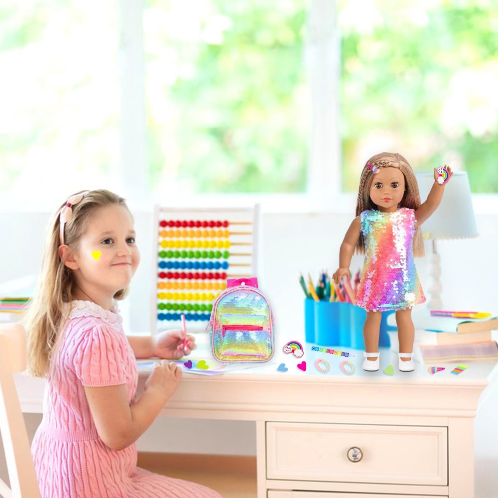 14 Pcs American 18 Inch Girl Doll Accessories School Supplies Set - Doll Backpack School Supplies Sunglasses and Other Stuff for My Our Life Generation Doll Accessories