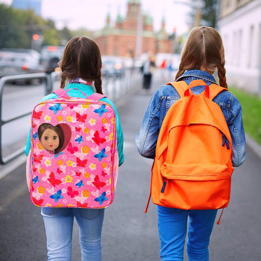 18 Inch Girl Doll Butterfly Design Carrier Bag with Clothes and Accessories Including 18 Inch Doll Clothes, Shoes, Sunglasses, Doll Backpack and Toy Dog