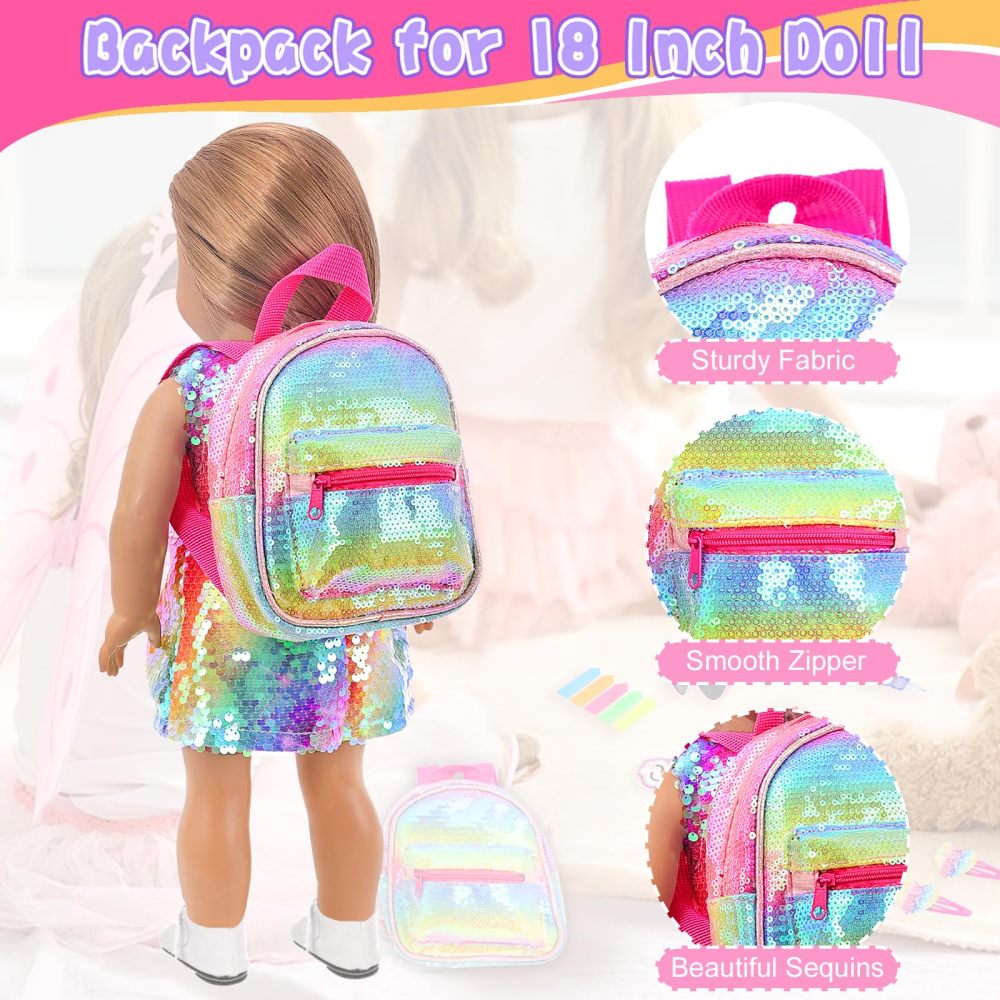 14 Pcs American 18 Inch Girl Doll Accessories School Supplies Set - Doll Backpack School Supplies Sunglasses and Other Stuff for My Our Life Generation Doll Accessories
