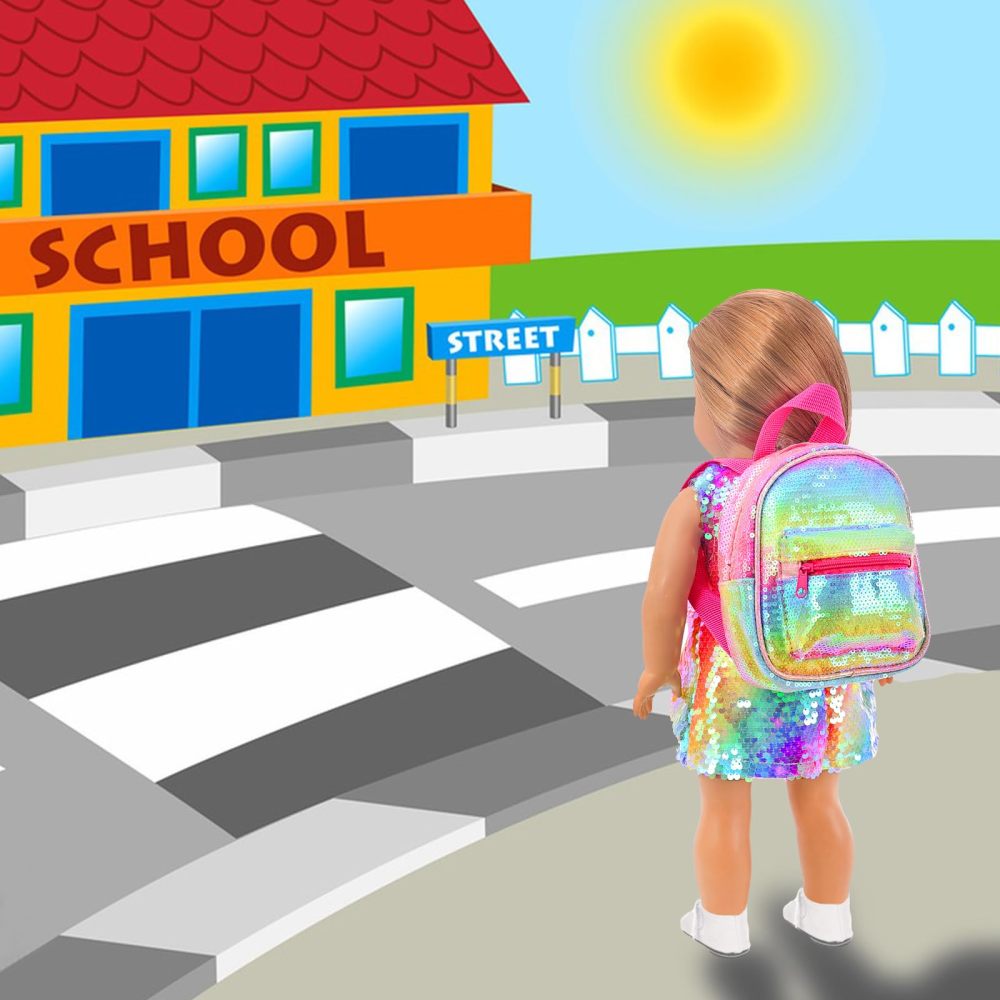 14 Pcs American 18 Inch Girl Doll Accessories School Supplies Set - Doll Backpack School Supplies Sunglasses and Other Stuff for My Our Life Generation Doll Accessories