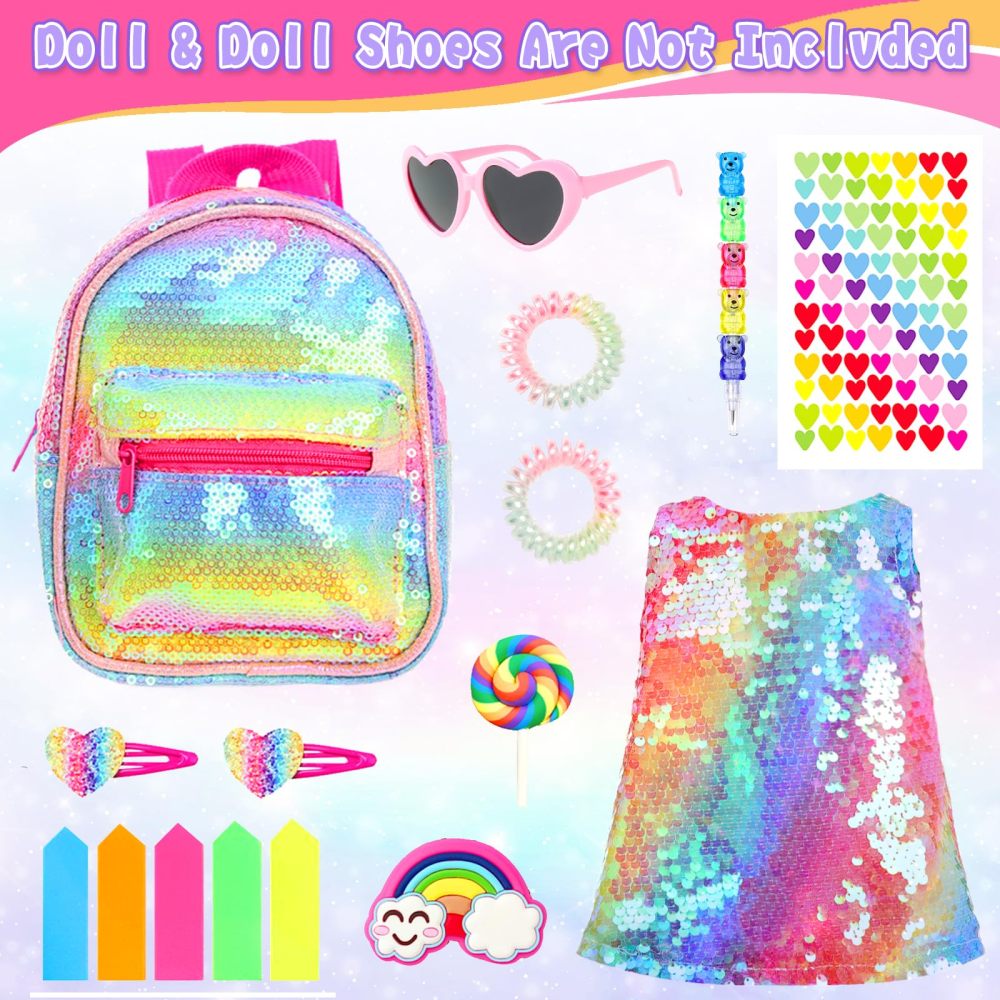 14 Pcs American 18 Inch Girl Doll Accessories School Supplies Set - Doll Backpack School Supplies Sunglasses and Other Stuff for My Our Life Generation Doll Accessories