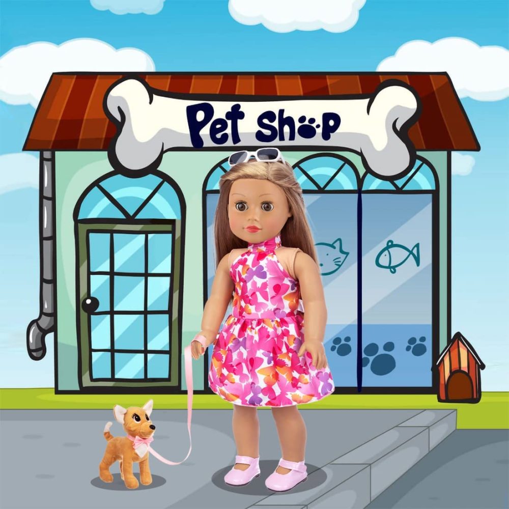 18 Inch Girl Doll Butterfly Design Carrier Bag with Clothes and Accessories Including 18 Inch Doll Clothes, Shoes, Sunglasses, Doll Backpack and Toy Dog