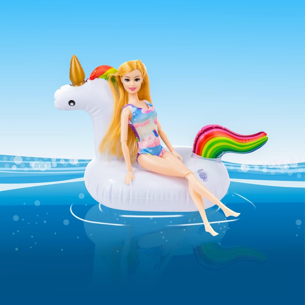 9 Pcs Cute 11.5 Inch Girl Doll Float Swimming Pool Floaties Party Ring Inflatable Drink Holder for 11.5" Girl Dolls Pool Float Toys