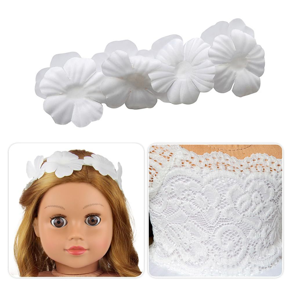 2 Piece 18 Inch Doll Clothes Outfits Little Angel - White Satin and Tule Holy First Communion Dress with HairBand Gift for Girls (Doll not Included)