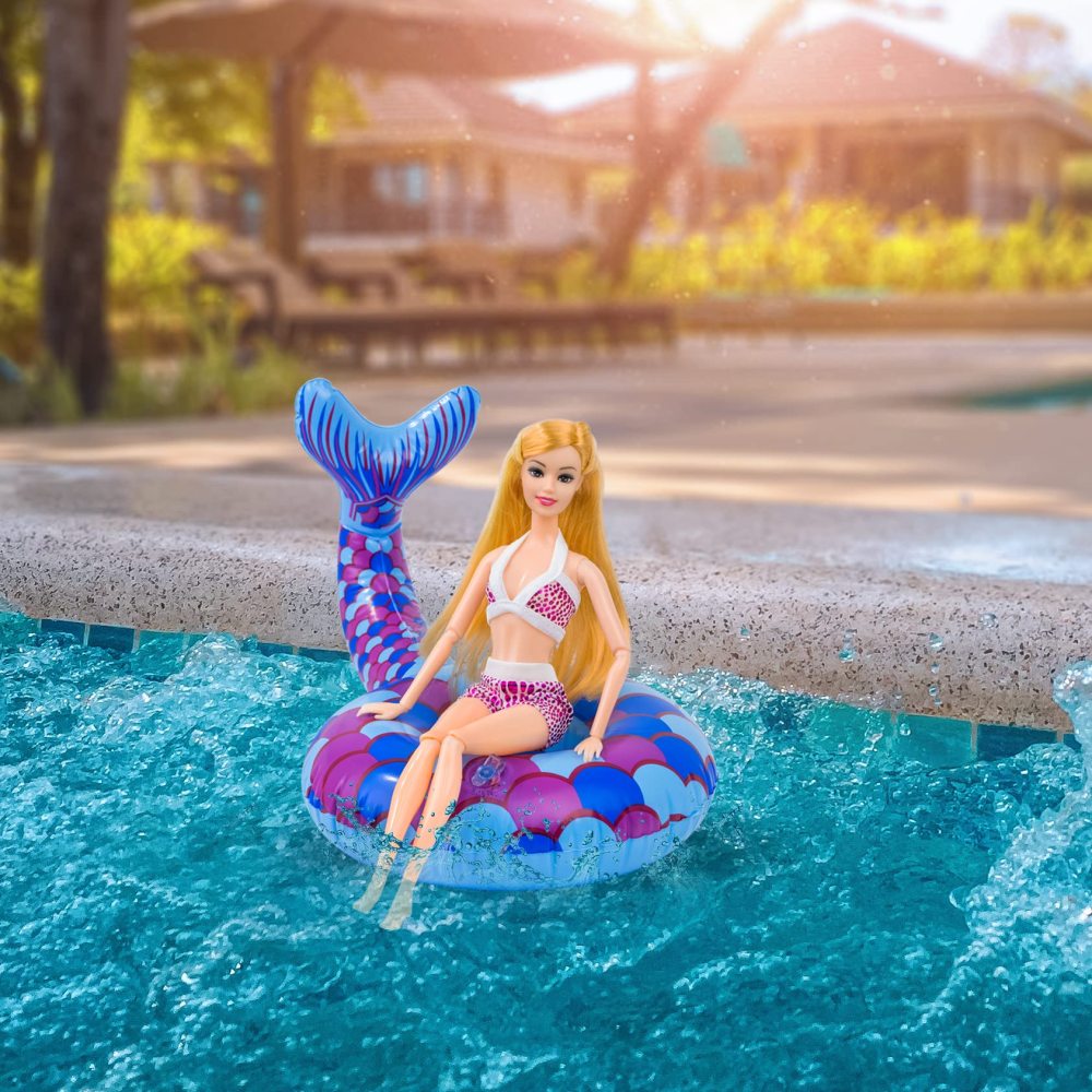 9 Pcs Cute 11.5 Inch Girl Doll Float Swimming Pool Floaties Party Ring Inflatable Drink Holder for 11.5" Girl Dolls Pool Float Toys
