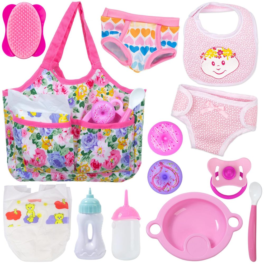 13 Pcs Baby Doll Clothes and Accessories - Baby Doll Diaper Bag with Bottle and Feeding Set for Baby Dolls Accessories