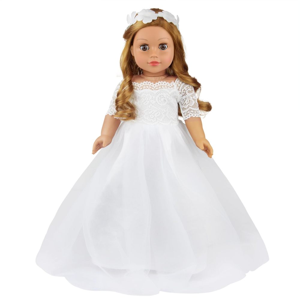 2 Piece 18 Inch Doll Clothes Outfits Little Angel - White Satin and Tule Holy First Communion Dress with HairBand Gift for Girls (Doll not Included)